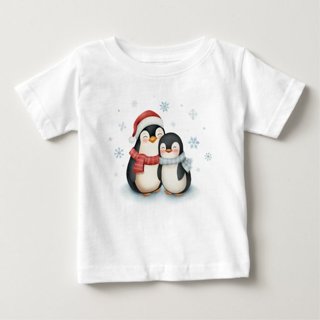 Cute Winter Themed Penguin Family Christmas  Baby T-Shirt (Front)