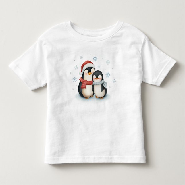Cute Winter Themed Penguin Family Christmas  Toddler T-Shirt (Front)