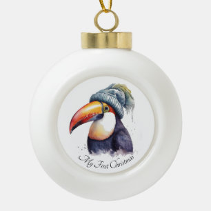 Cute Winter Toucan Christmas Bird Keepsake Ceramic Ball Christmas Ornament