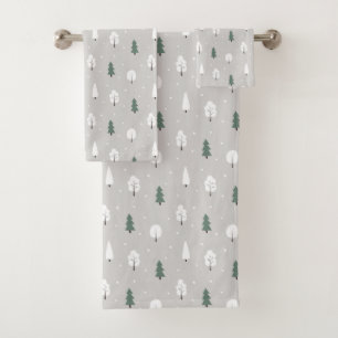 Cute Winter Tree & Snow Pattern Bath Towel Set