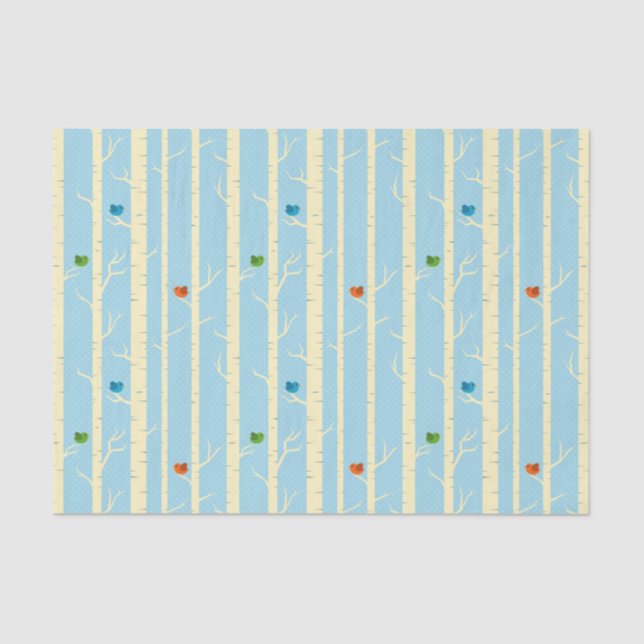 Cute Winter Trees & Colourful Birds Tissue Paper (Front)