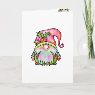 Cute Winter Watercolor Christmas Garden Gnome Card