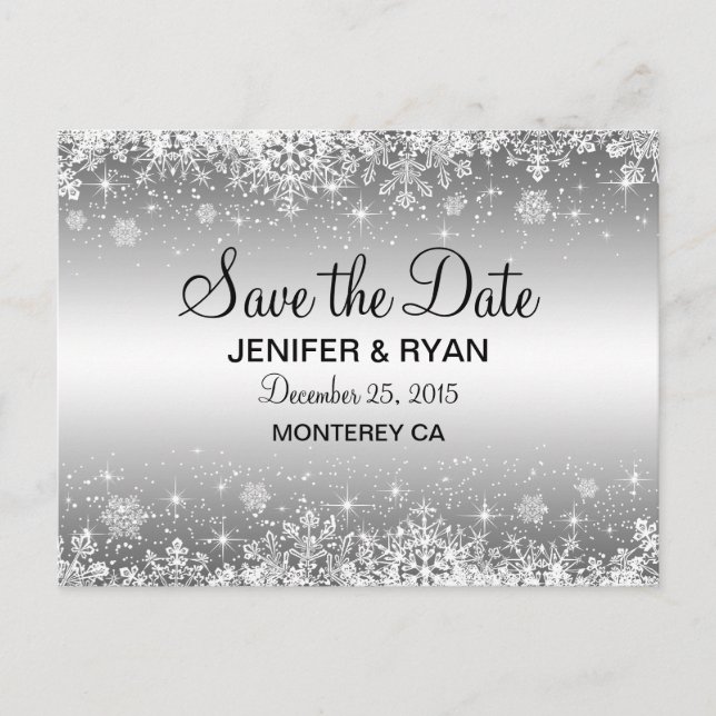 Cute winter wedding save the date postcard (Front)