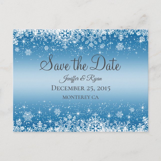 Cute winter wedding save the date postcard (Front)