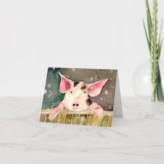 Cute Winter Wonderland Pig in Snow Blank Card