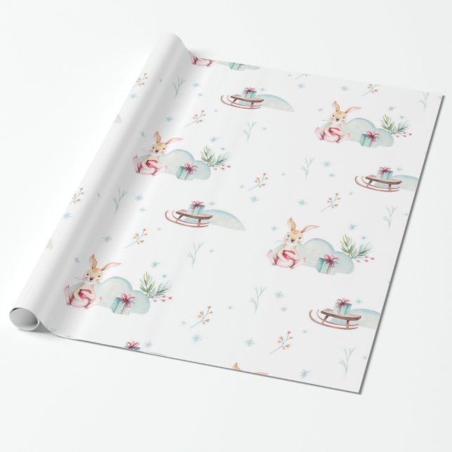Cute winter wonderland woodland animals wrapping paper (Unrolled)