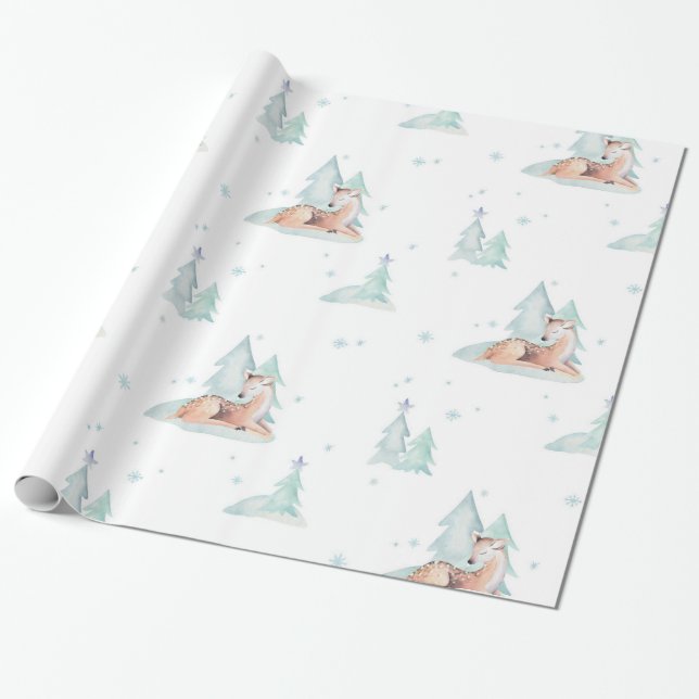 Cute winter wonderland woodland animals wrapping paper (Unrolled)
