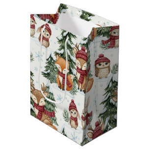 Cute Winter Woodland Animals Christmas Pattern Medium Gift Bag