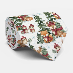 Cute Winter Woodland Animals Christmas Pattern Tie