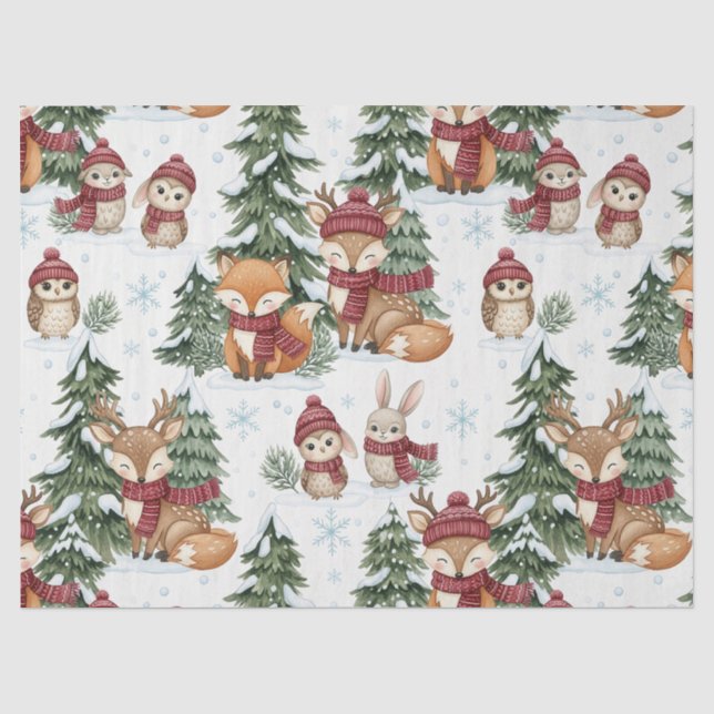 Cute Winter Woodland Animals Christmas Pattern Tissue Paper (Front)