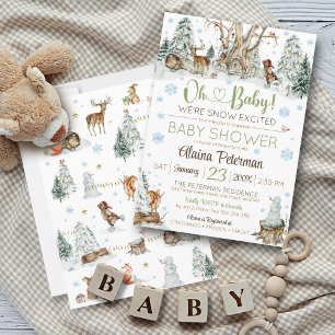 Cute Winter Woodland Animals Snowflake Baby Shower Invitation