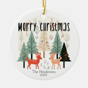 Cute Winter Woodland Family Christmas Ceramic Ornament
