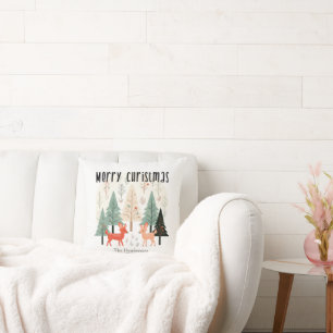 Cute Winter Woodland Family Christmas Cushion