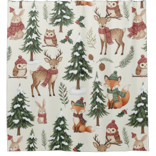 Cute Winter Woodland Friends – Holiday Animal (13) Shower Curtain