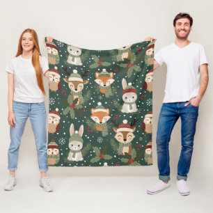 Cute Winter Woodland Friends – Holiday Animal (1) Fleece Blanket
