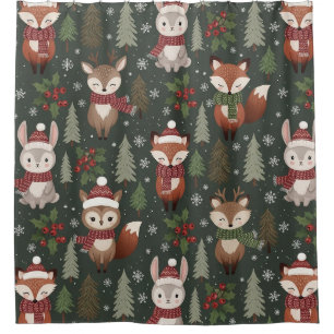 Cute Winter Woodland Friends – Holiday Animal (2) Shower Curtain