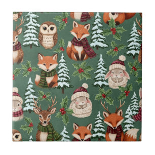 Cute Winter Woodland Friends – Holiday Animal (3) Ceramic Tile