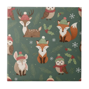 Cute Winter Woodland Friends – Holiday Animal (5) Ceramic Tile
