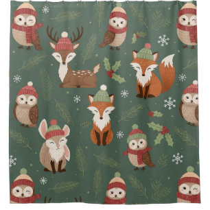 Cute Winter Woodland Friends – Holiday Animal (5) Shower Curtain