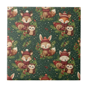 Cute Winter Woodland Friends – Holiday Animal (6) Ceramic Tile