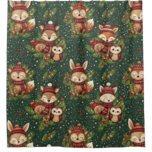 Cute Winter Woodland Friends – Holiday Animal (6) Shower Curtain
