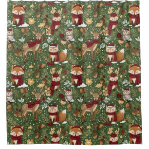 Cute Winter Woodland Friends – Holiday Animal (7) Shower Curtain