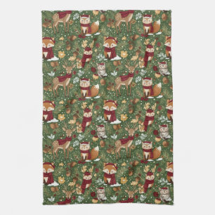 Cute Winter Woodland Friends – Holiday Animal (7) Tea Towel