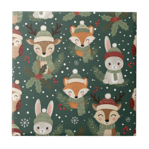 Cute Winter Woodland Friends – Holiday Animal Ceramic Tile