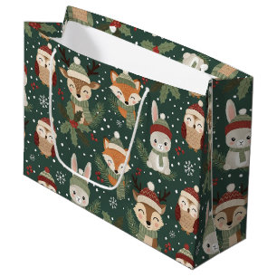 Cute Winter Woodland Friends – Holiday Animal Large Gift Bag
