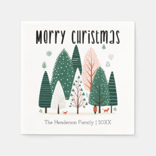 Cute Winter Woodland Pine Tree Family Christmas Napkin