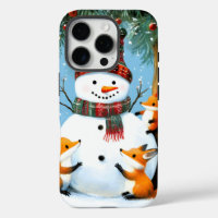Cute Winter Woodland Snowman Foxes