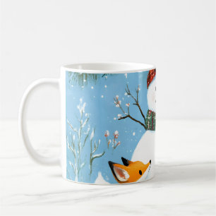 Cute Winter Woodland Snowman Foxes Coffee Mug