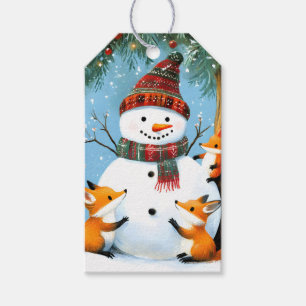 Cute Winter Woodland Snowman Foxes Gift Tags