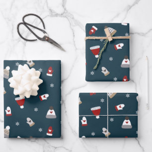 Cute Winter Wool Hat & Gloves Pattern Wrapping Paper Sheet