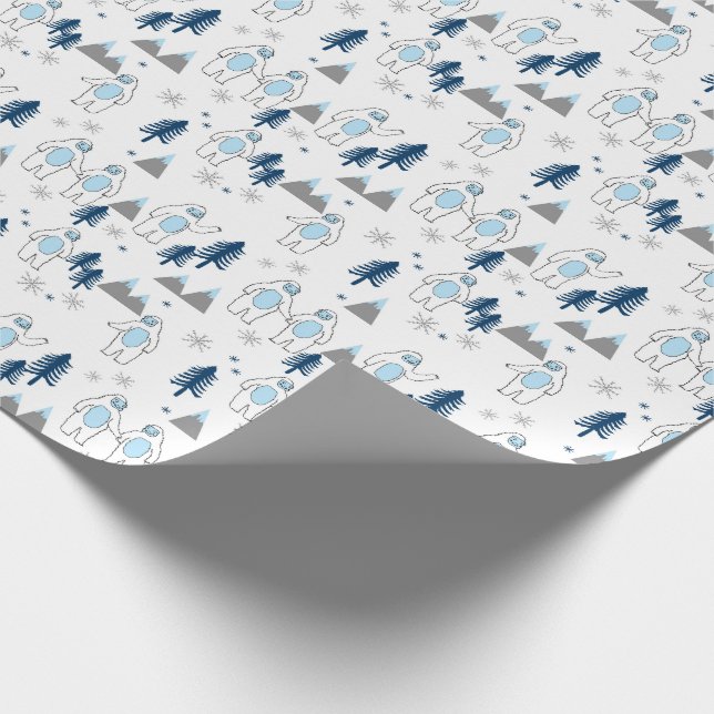 Cute Winter Yeti Holiday white Wrapping Paper (Corner)
