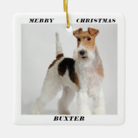 Cute Wire Fox Terrier Dog Photo Merry Christmas