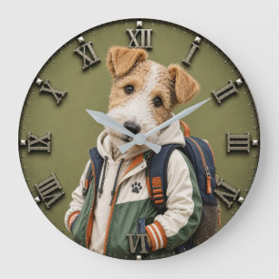 Cute Wire Fox Terrier Puppy Large Clock