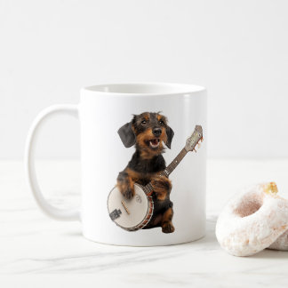 Cute Wire-Haired Dachshund Plays Banjo Coffee Mug
