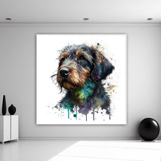 Cute Wire Haired Dachshund Puppy Watercolor Art Poster