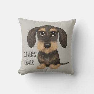 Cute Wirehaired Dachshund Cartoon Dog Personalised Cushion
