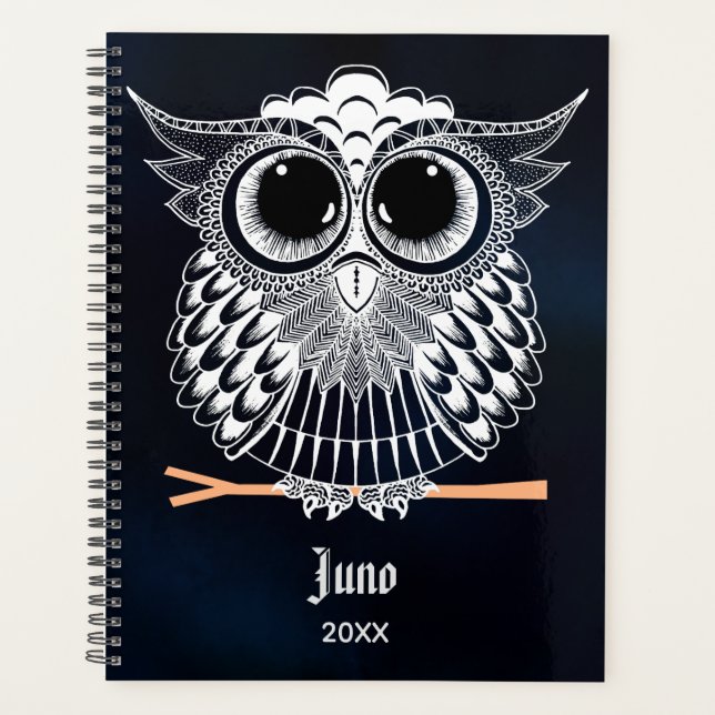 Cute Wise Owl Mandala Doodle Henna Pattern Planner (Front)