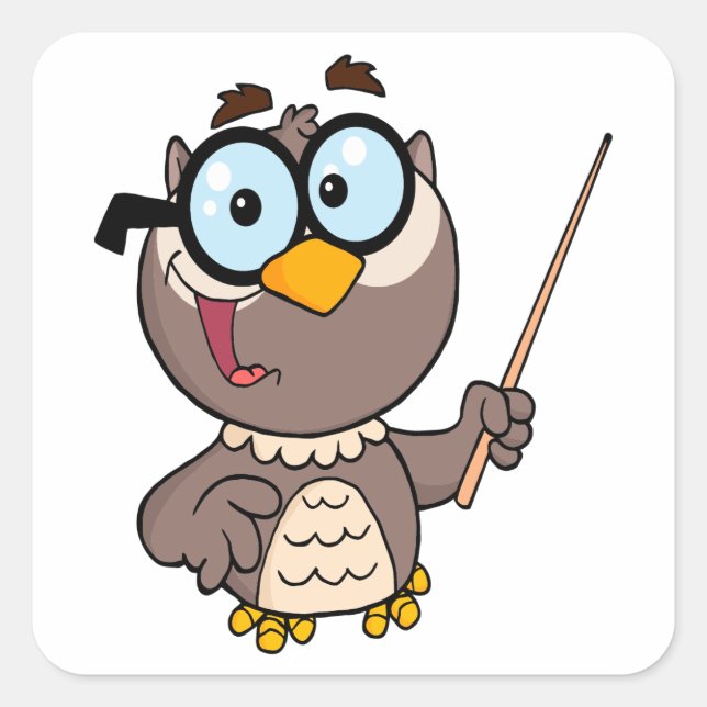 cute wise owl teaching teacher cartoon square sticker (Front)