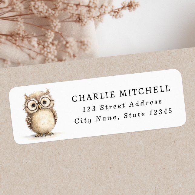 Cute wise owl with glasses return address label (Cute wise owl with glasses return address label)