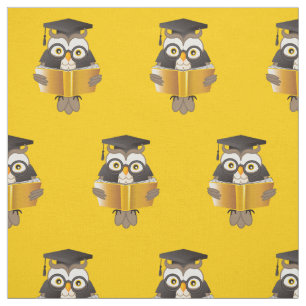 Cute Wise Owls with Glasses and Books Fabric