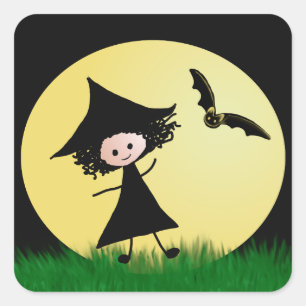 Cute Witch and Bat Halloween Sticker