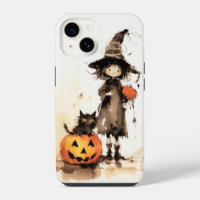 Cute Witch and Black Cat Halloween