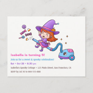 Cute Witch and Candy Birthday Party Invitations