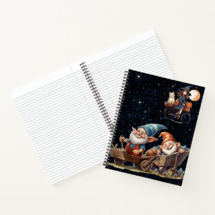 Cute Witch And Happy Gnomes Spiral Notebook