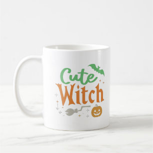 Cute Witch Black and White Womens Halloween Coffee Mug