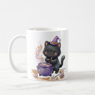 Cute Witch Black Cat Brewing Magic Potion Hallowee Coffee Mug